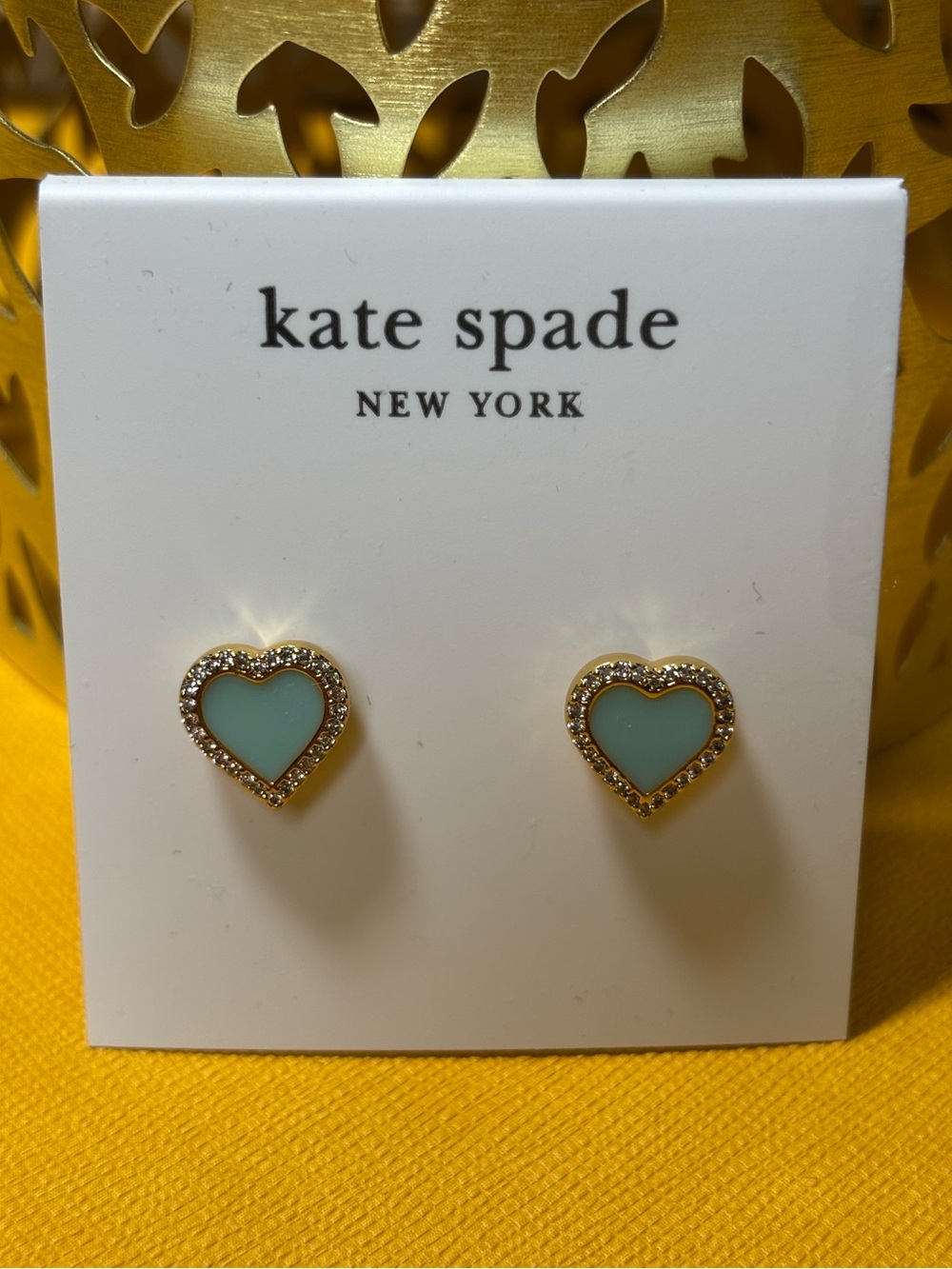 kate spade Gold and Mint Heart Pavé Stud . New on the card.
